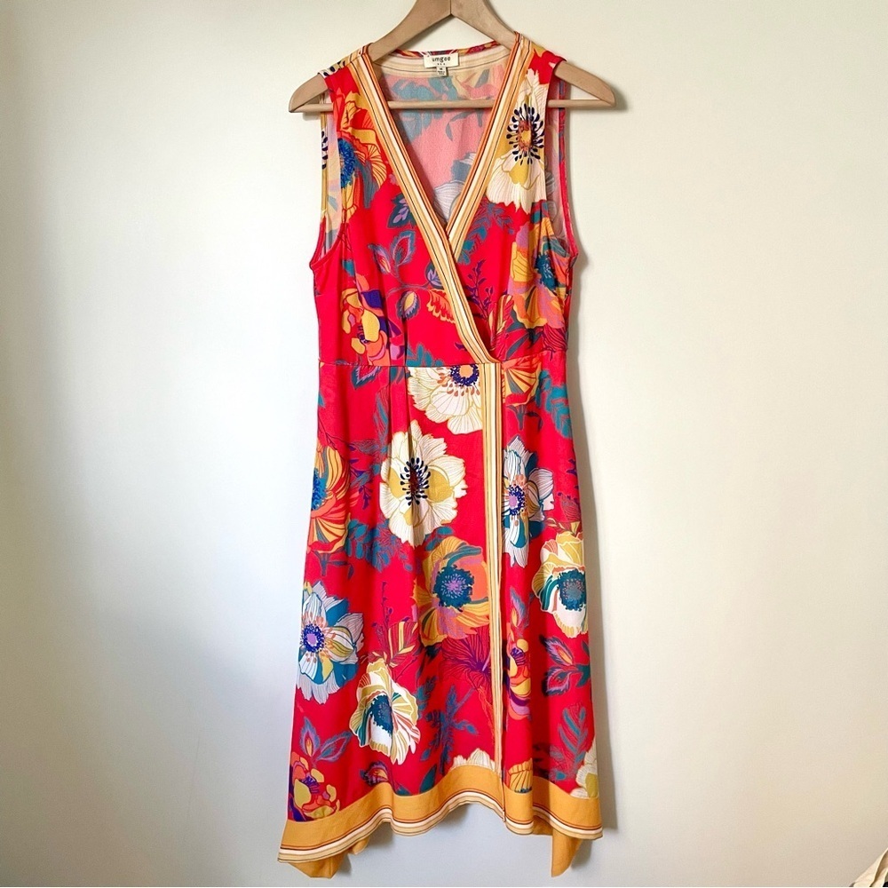 Umgee Floral Faux Wrap Stretchy Dress Size Medium